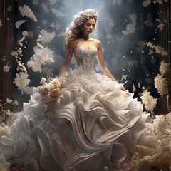 illustration of Fantasy Concept of Beautiful Wedding Dress, Generative ai