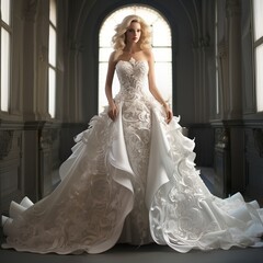 Fototapeta na wymiar illustration of Fantasy Concept of Beautiful Wedding Dress, Generative ai