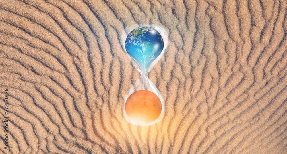 Aufkleber global warming concept-planet earth is becoming a dead planet like mars - hourglass inside planet ea