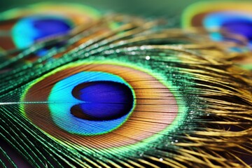 Fototapeta premium Intricate Peacock feather. Color art beauty. Generate Ai