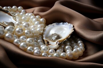 Pure Pearls oyster white. Sand nature. Generate Ai