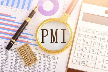 The magnifying glass on the chart is printed with the letter PMI