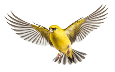 A vibrant yellow bird soars gracefully through the sky