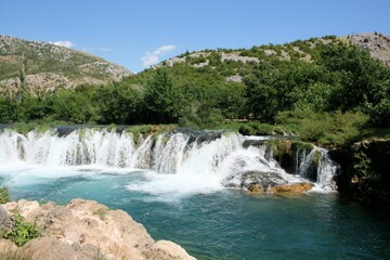 Fototapeta na wymiar The Muscovivi waterfall of the lovely Zrmanja river , Croatia