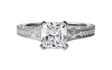 A stunning princess cut diamond engagement ring shines on a delicate filigree band