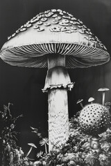 MUSHROOM psychedellic black and white analog look