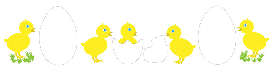 Chickens and ducklings hatched from eggs. The concept of Easter and agriculture