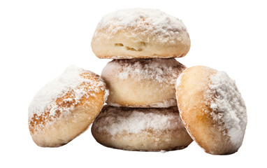 Fototapeta na wymiar A tempting pile of powdered sugar-covered doughnuts glistening in the light