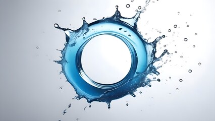 Splashing blue water circle, transparent purity in motion. Freshness, purity, and beauty