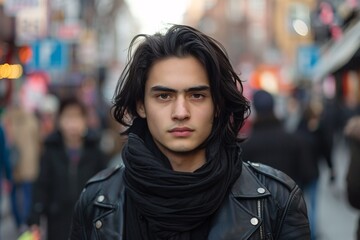 Fashionable Hair A Man with Long Hair and a Scarf Generative AI