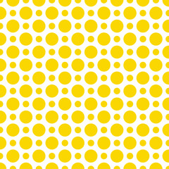 Tile vector seamless pattern with yellow polka dots isolated on transparent background. Repeating abstract circles shapes. Modern halftone circle design, Pointillism.