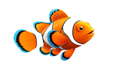 An orange clownfish gracefully swimming in front of a crisp white background - obrazy, fototapety, plakaty