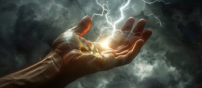 Lightning Bolt Hand A Stunning Image of a Hand Holding a Lightning Bolt Generative AI