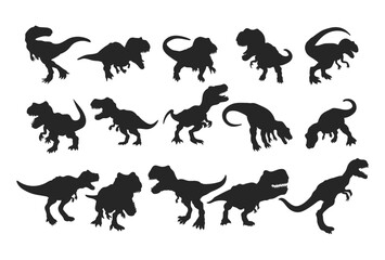 Fototapeta premium Dinosaur and Jurassic dino monster icons. Vector silhouettes of triceratops or T-rex