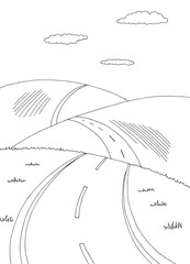 Road hill graphic black white city landscape sketch vertical illustration vector 