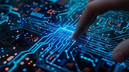 Man Holding AI Circuit Board with Cyberpunk Neon Lighting - Innovative Technology Concept