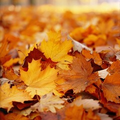 Naklejka na ściany i meble Fall Foliage A Golden Harvest of Leaves Generative AI