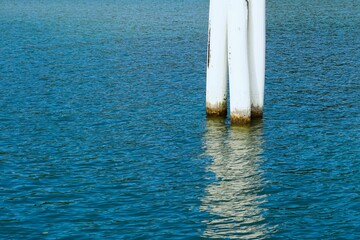 White wooden pillars in the water