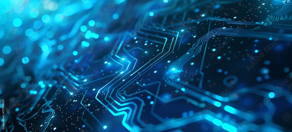 Wall mural neon blue circuit board a glimpse into the future of technology generative ai