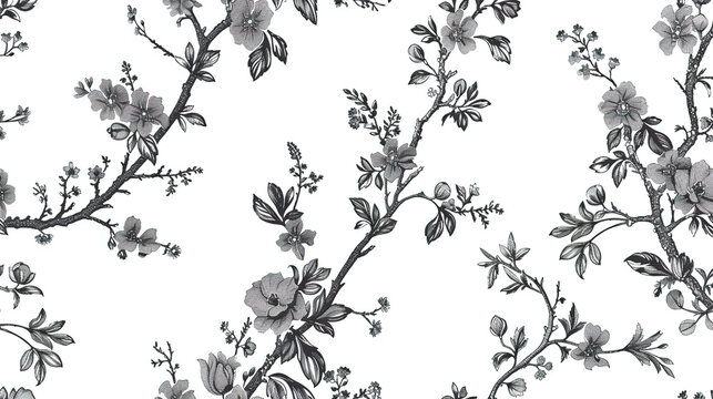 seamless floral pattern with flowers minimalist black and white color scheme
