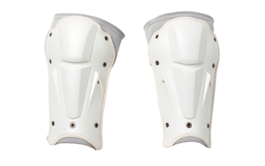 A pair of white knee pads elegantly rest on a pristine white background