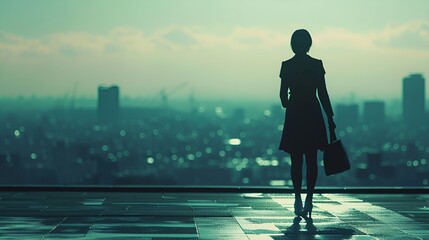 Minimalist Silhouette of Businesswoman Walking Toward Success, Minimalist silhouette, businesswoman, walking
