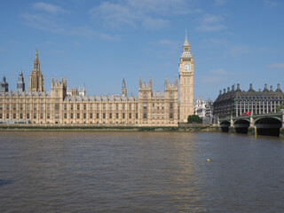 Fototapeta na wymiar Houses of Parliament and Westminster Bridge in London