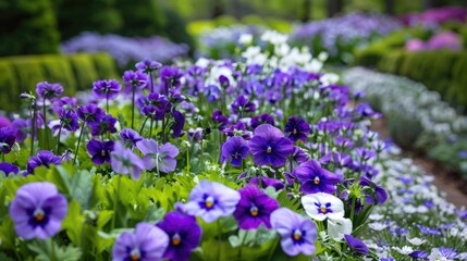 Spring Gardens. Outdoors Scenic Harmony with Purple and White Flowers at Longwood Gardens, Pennsylvania