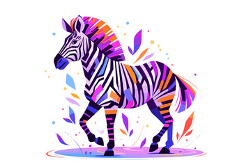 Multicolored zebra, bright stripes. Wild animal. Flat vector illustration.