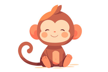 Adorable cartoon monkey sitting peacefully and smiling. Cute flat vector illustration isolated.