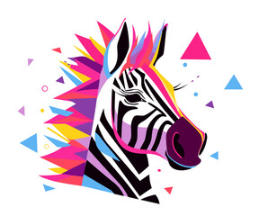 Artistic splash style illustration of zebra with purple and pink, multicolored hues. Abstract flat vector illustration