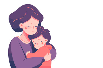 Cute vector illustration of mom and son hugging together. Parenting, family love.