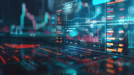 Dynamic Business Intelligence: Graphs, Stock Trading, Investment Dashboard - Transparent Blurred Background - obrazy, fototapety, plakaty