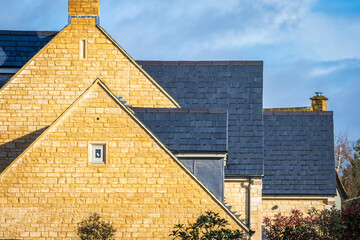 New build cotswold stone brick house in england uk - obrazy, fototapety, plakaty