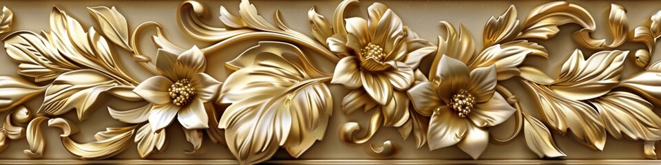 A close up of a decorative wall with gold flowers, AI - 772146782