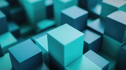 Fotobehang Geometric Shape. Block Pattern in Blue and Turquoise on Modern Tech Background © AIGen
