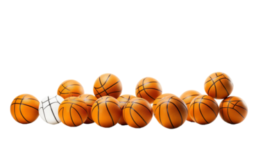 A creative arrangement of basketballs, stacked on top of each other in a unique formation