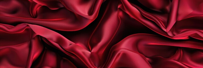 Clothes Texture. Luxurious Silky Red Wallpaper Design with Soft Liquid Drape in Elegant Background