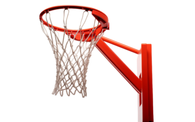A basketball elegantly glides through the rim of a basketball hoop