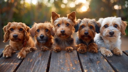 Group of yorkshire terriers, small, purebred dog, canine, domestic animals - obrazy, fototapety, plakaty