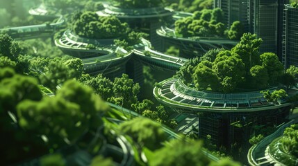 Abstract background of green smart futuristic city.