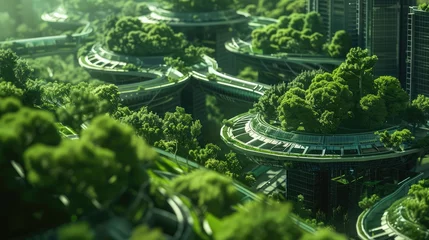 Tissu par mètre Paris Abstract background of green smart futuristic city.