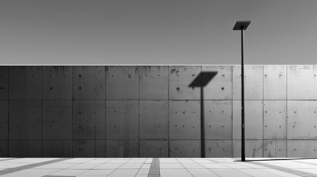 Fototapeta A black and white photo of a street light on the sidewalk, AI