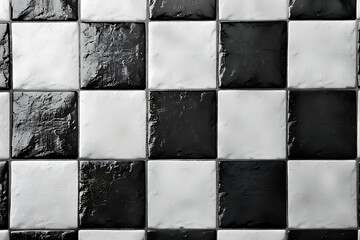 Seamless black and white checkered tiles texture .