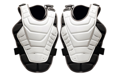 A striking pair of white and black protective gear, showcasing harmony and balance