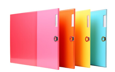 Colorful folders neatly arranged in a row on a clean white background