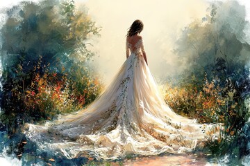 Bridal Fashion Illustration An artistic illustration showcasing elegant and modern bridal fashion