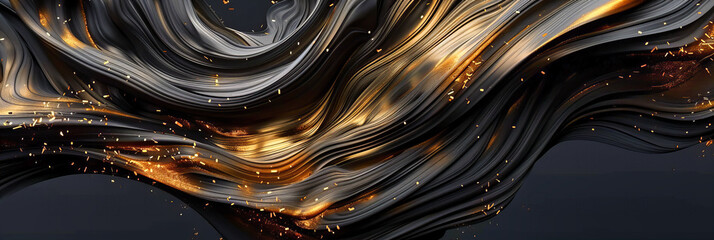 Golden Flow: A Luxurious Abstract Design with Shiny Golden Waves on a Dark Background, Symbolizing Elegance and Fluidity
