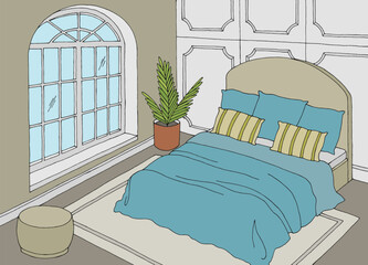 Classic bedroom graphic color home interior sketch illustration vector - 772153713
