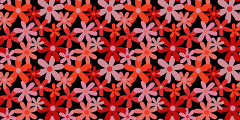 Red Seamless Floral Pattern Vector Illustration Isolated on Black Background